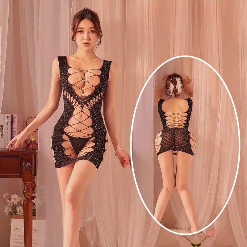 

Naughty Glitter Rhinestone Lingerie Set Women's Sexy Lingerie SIMPLEJEWEL Fishnet Teddy Erotic Mesh Set Xxx