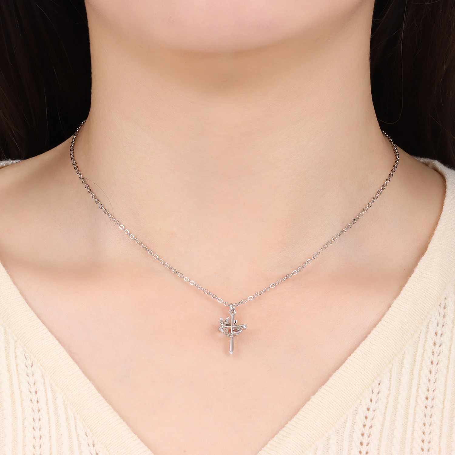 CYCUFF New 925 Sterling Silver Charms Pendant Necklaces For Women Retro Crown Stone Cross Necklace Fashion Chain Jewelry Gifts
