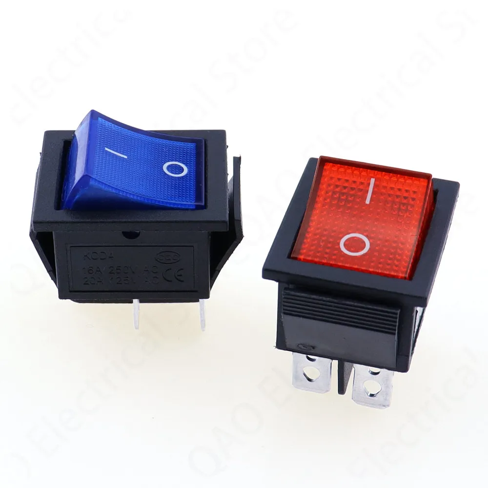 5Pcs Latching Rocker Switch Power switch I/O 4 Pins with Light 16A 250VAC 20A 125VAC KCD4