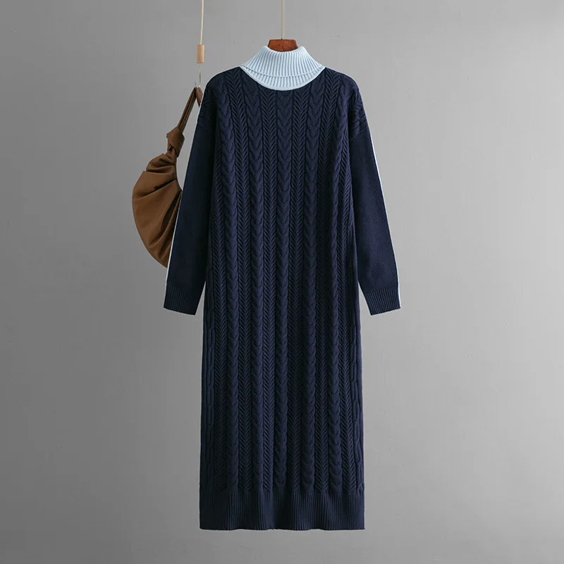 Women Knitted Warm Long Sweater Dress Women Autumn Winter 2024 New Fashion Loose Thickened Twist Knitted Vintage Dress Vestido