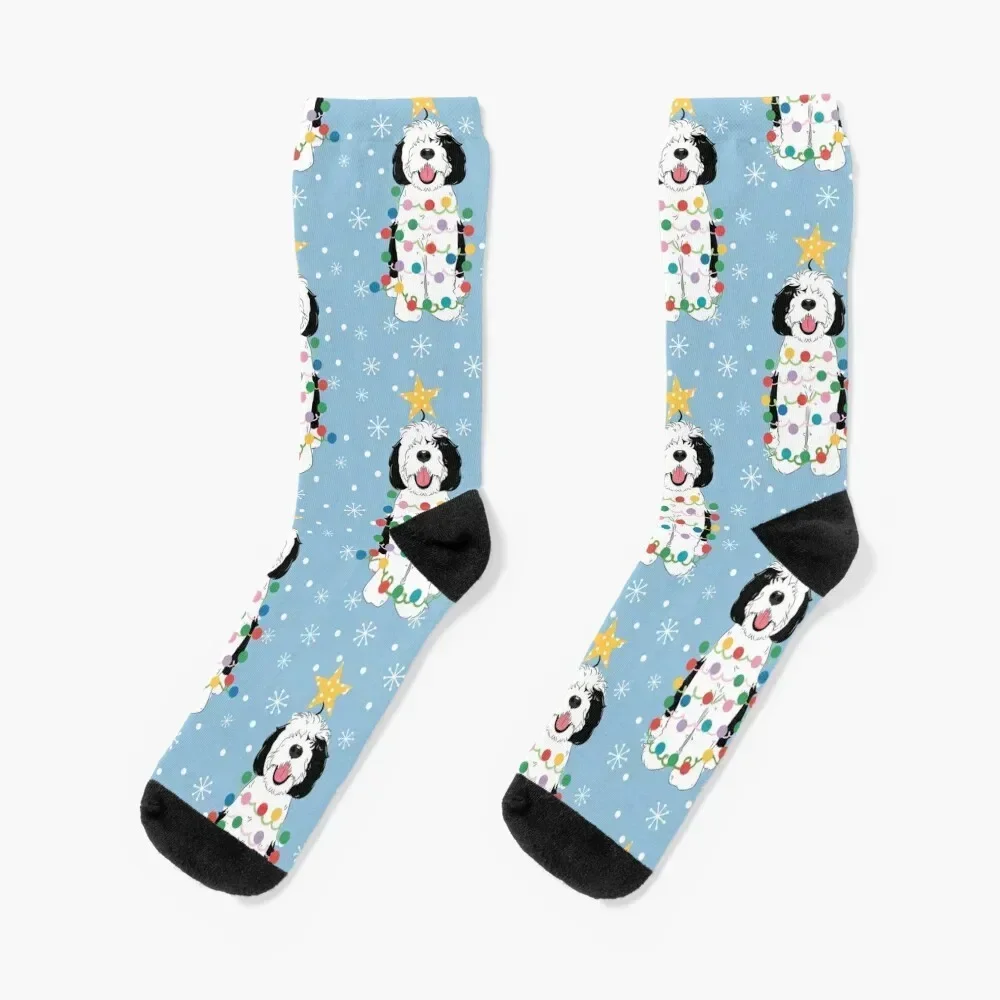 Sheepadoodle Christmas Tree - Black and White4 Socks funny sock Non-slip Luxury Woman Socks Men's