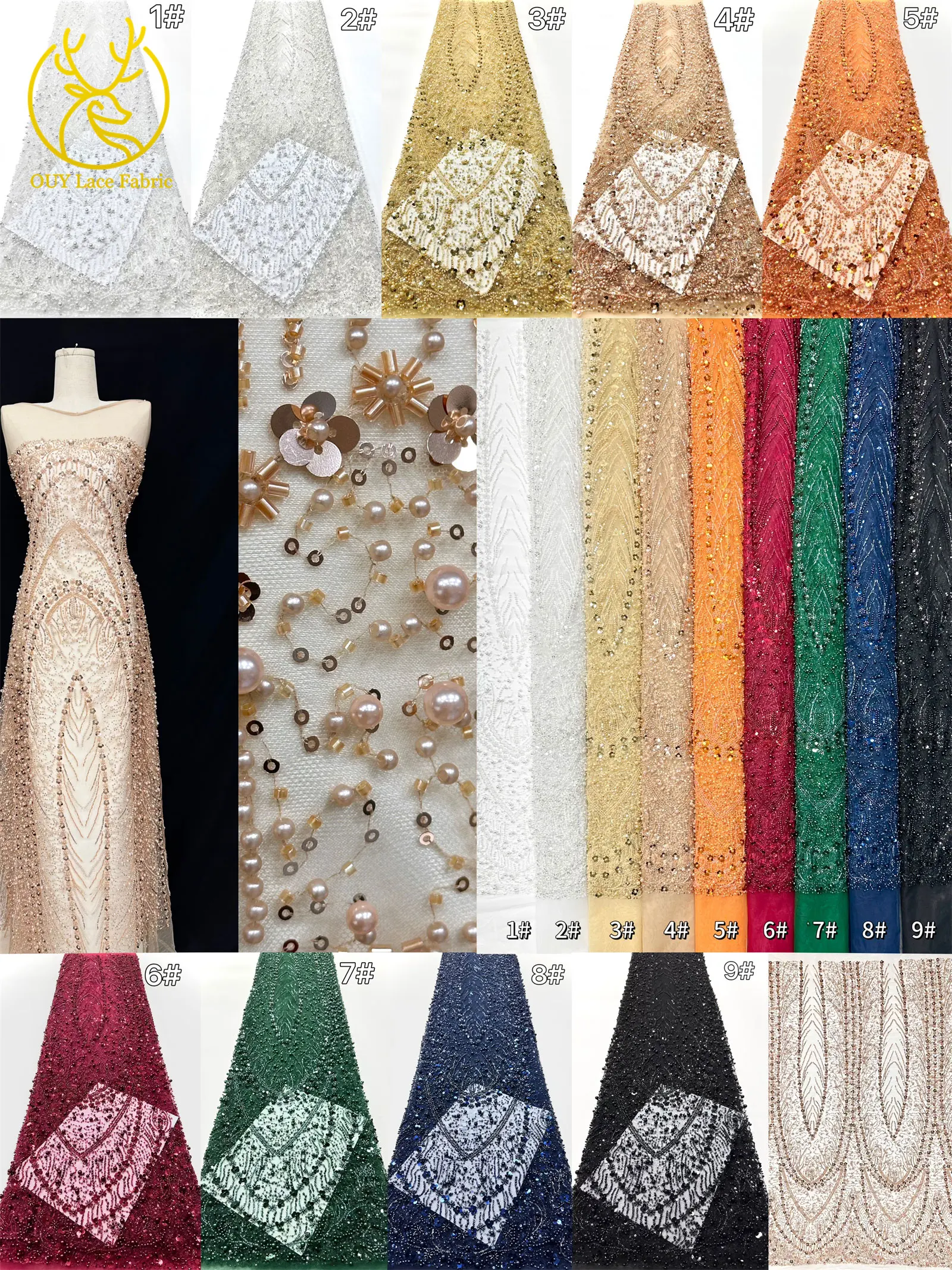 2025 Luxury African Heavy Beaded Groom Lace Fabric 5 yards Nigerian French Sequin Lace Fabric for Ladies Wedding Dress Material