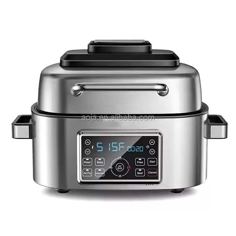 New square stainless steel modern smokeless digital smart touch screen multi-function electric air fryer barbecue grill