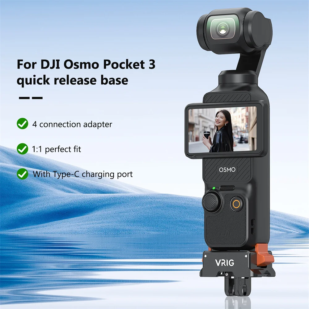 Vrig-pocket 3磁気クイックリリース充電ベース、アクションカメラアクセサリー、arca、gopro、dji osmo pocket 3用ACマウント、1,4インチ