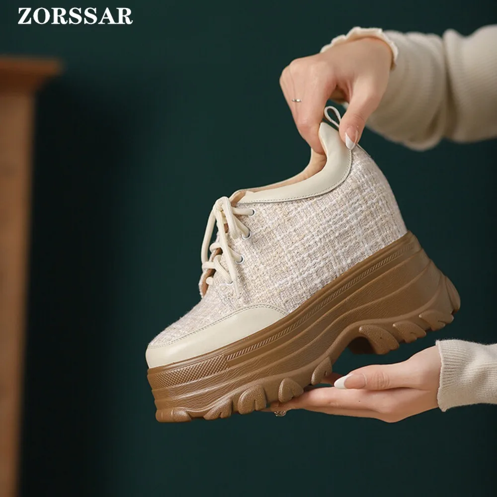 12cm Height Increasing Hidden Wedge Females Casual Vulcanize Shoes Women Platform Autumn Spring High Brand Sneakers Breathable