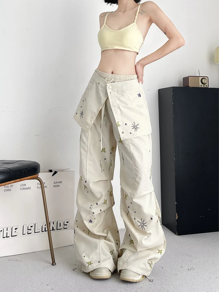 Women's Apricot Star Cargo Pants Harajuku Streetwear Parachute Pants Y2k Retro 2000s 90s Aesthetic Vintage Trousers Clothes 2024