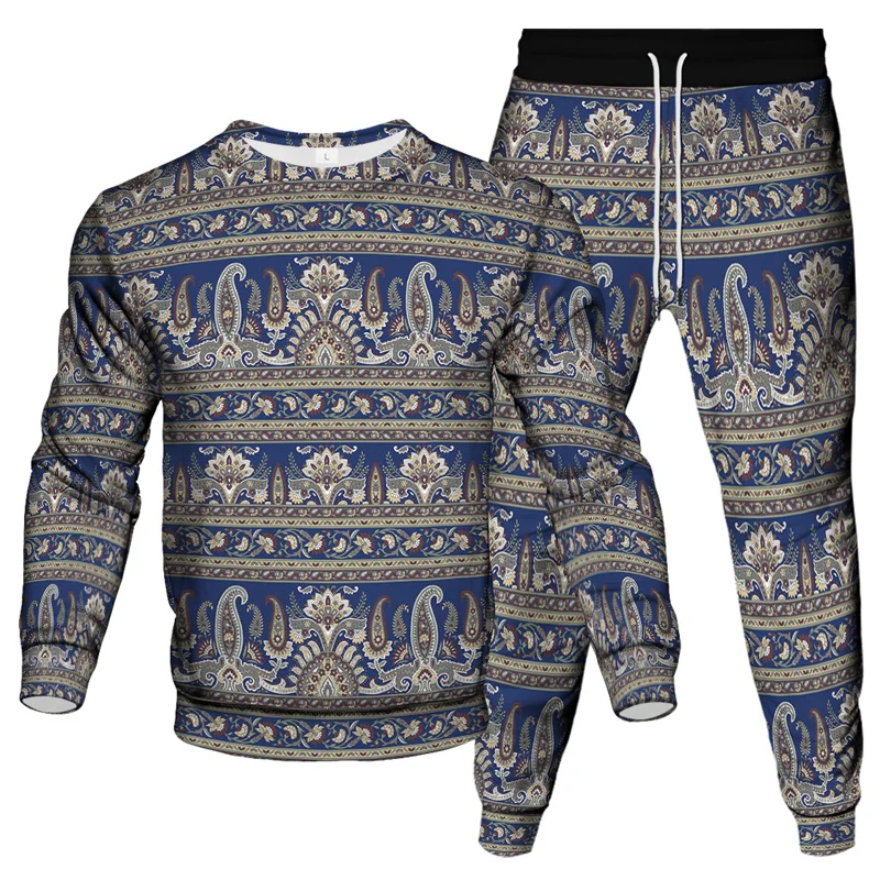 New Cashew Flower Paisley Pattern 3D Print Men Fashion Tracksuit Sweatshirt Jogging Pants 2pcs Set Clothing Outdoor Casual Suits