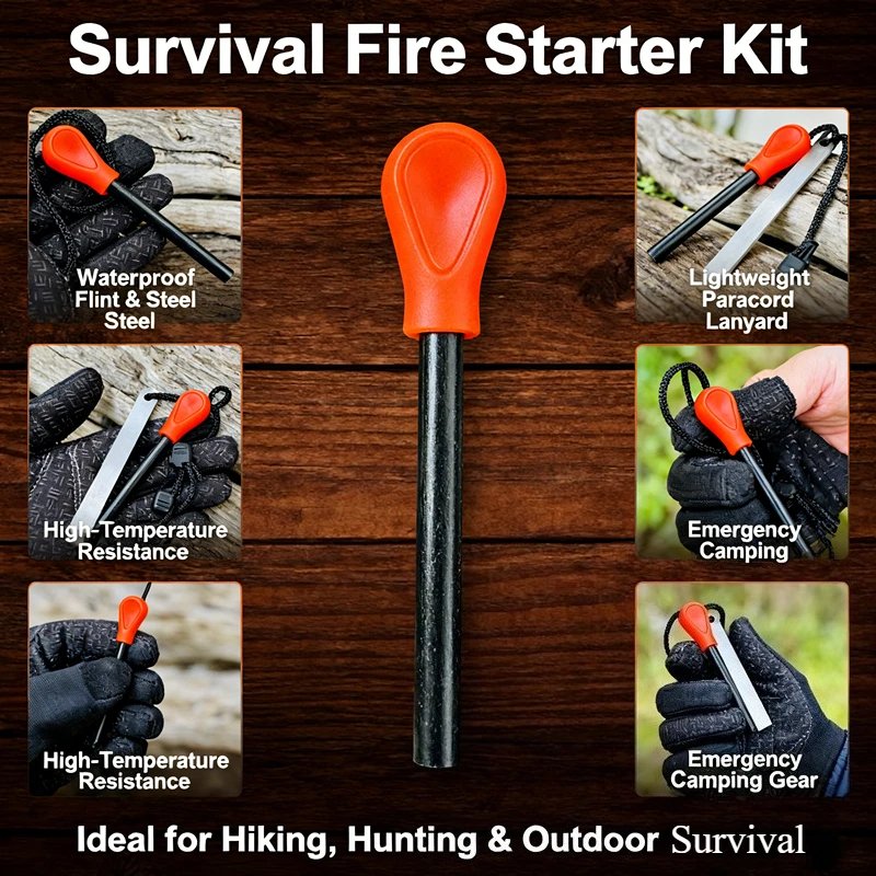 

PP Handle Ignition Stick - High-Spark Magnesium Rod with Sharp Scraper, Camping Fire Stone, All-Weather Outdoor Survival Tool