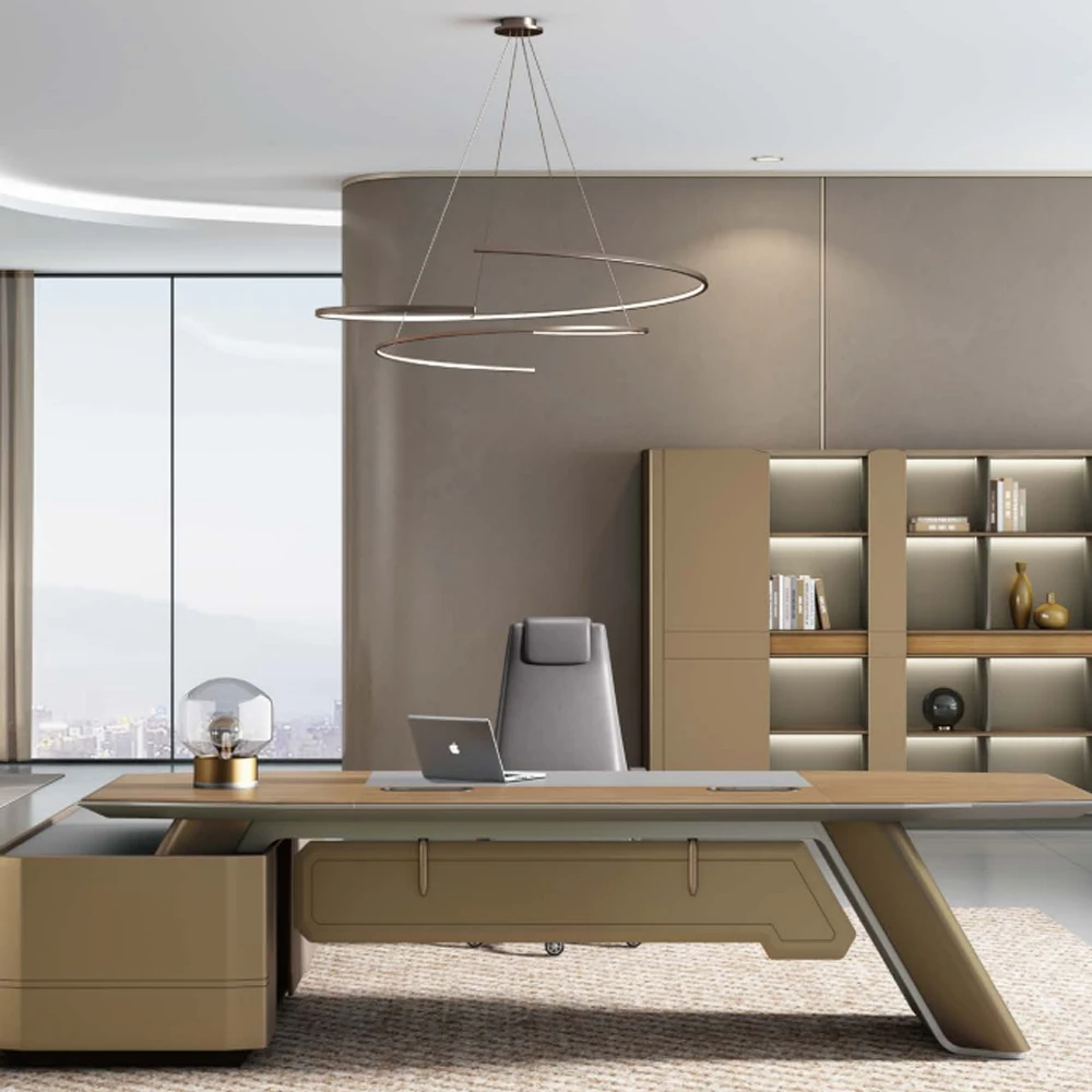 Solid Wood Modern Convertible Extendable Office Desk with Dynamic Lines and Bold Structural Design for Home and Office Spaces