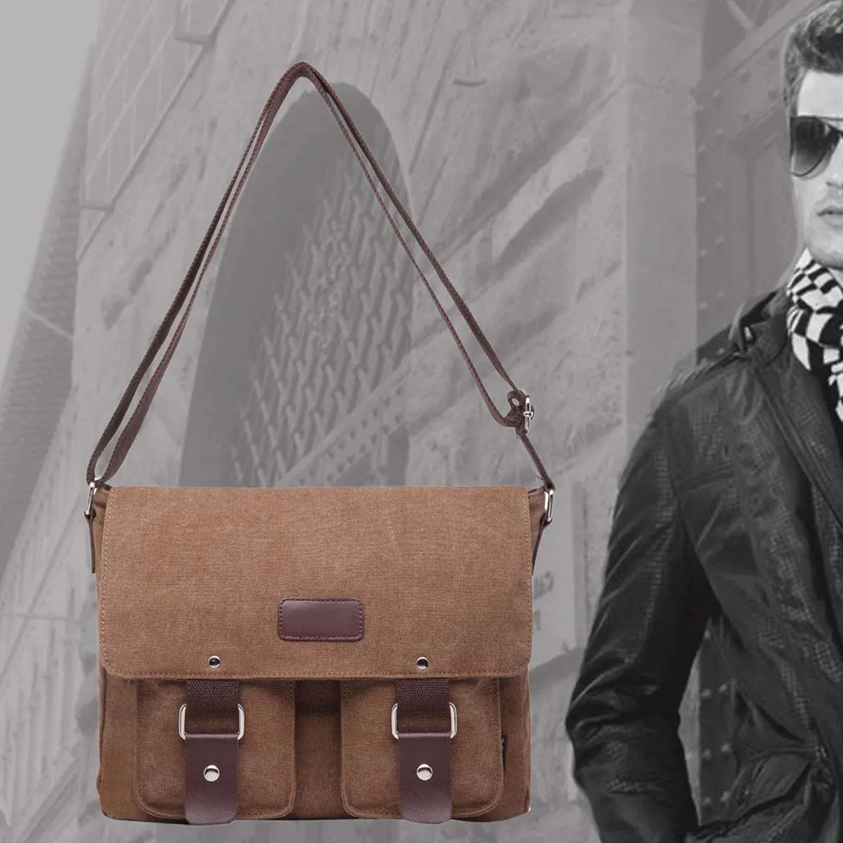 

Мужская сумка через плечо, винтажный холщовый портфель, сумка-мессенджер кофейного цвета, ретро-сумка большого размера для школы и путешествий с множеством карманов