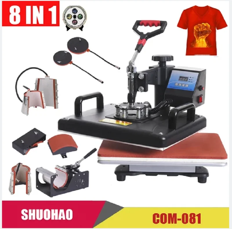 Cheap 30*38CM 8 in 1 Combo Heat press Machine Sublimation Printer 2D Heat Transfer Machine for Cap Mug Plate Tshirts CE Approved