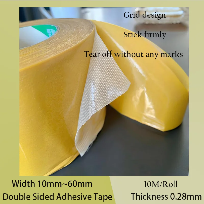 

Grid Double Sided Cloth Base Tapes Width 10~60mm Strong Sticky Traceless Waterproof Carpet Adhesive Fiber Gummed Tape 10m/roll