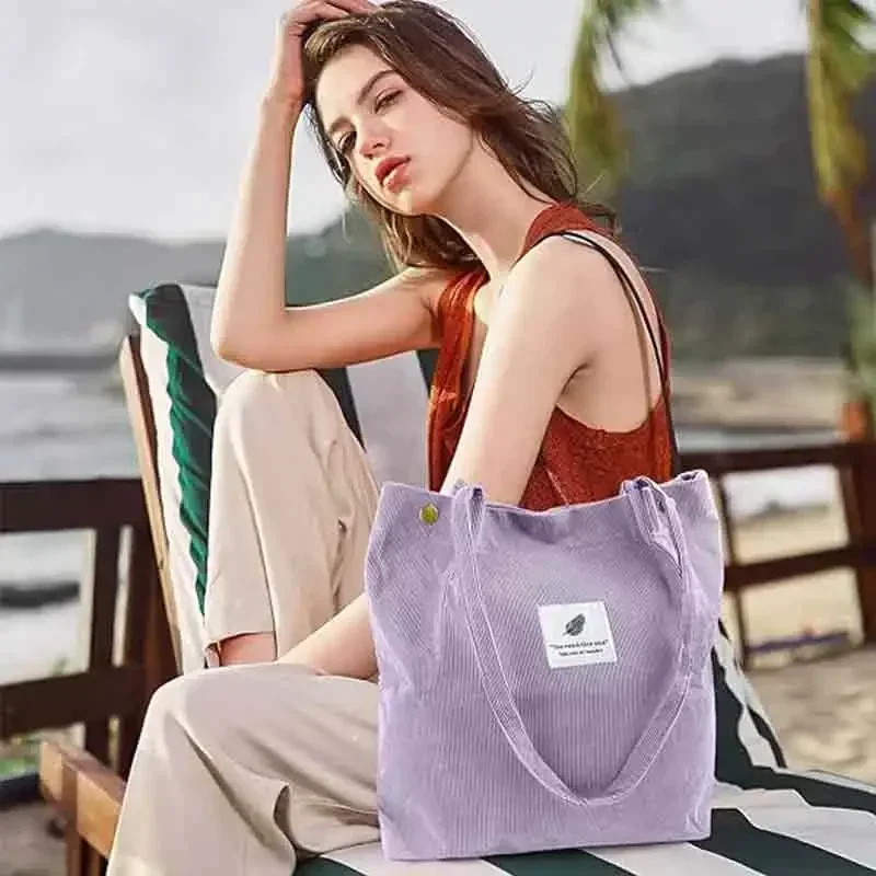 Sac fourre-tout en velours côtelé avec poche intérieure pour femme, sac à main en toile initié, PLB01