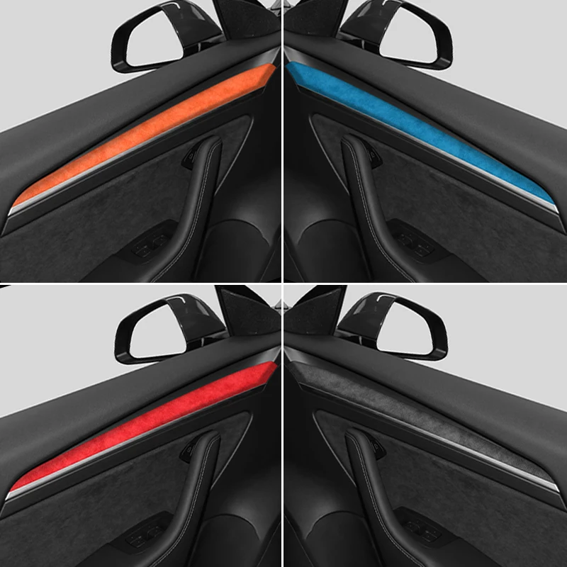 For Tesla Model 3 (2019-2023) / Model Y (2019~) Made of Alcantara Door Handle Panel Trim Cover Door Sticker Interior Accessory