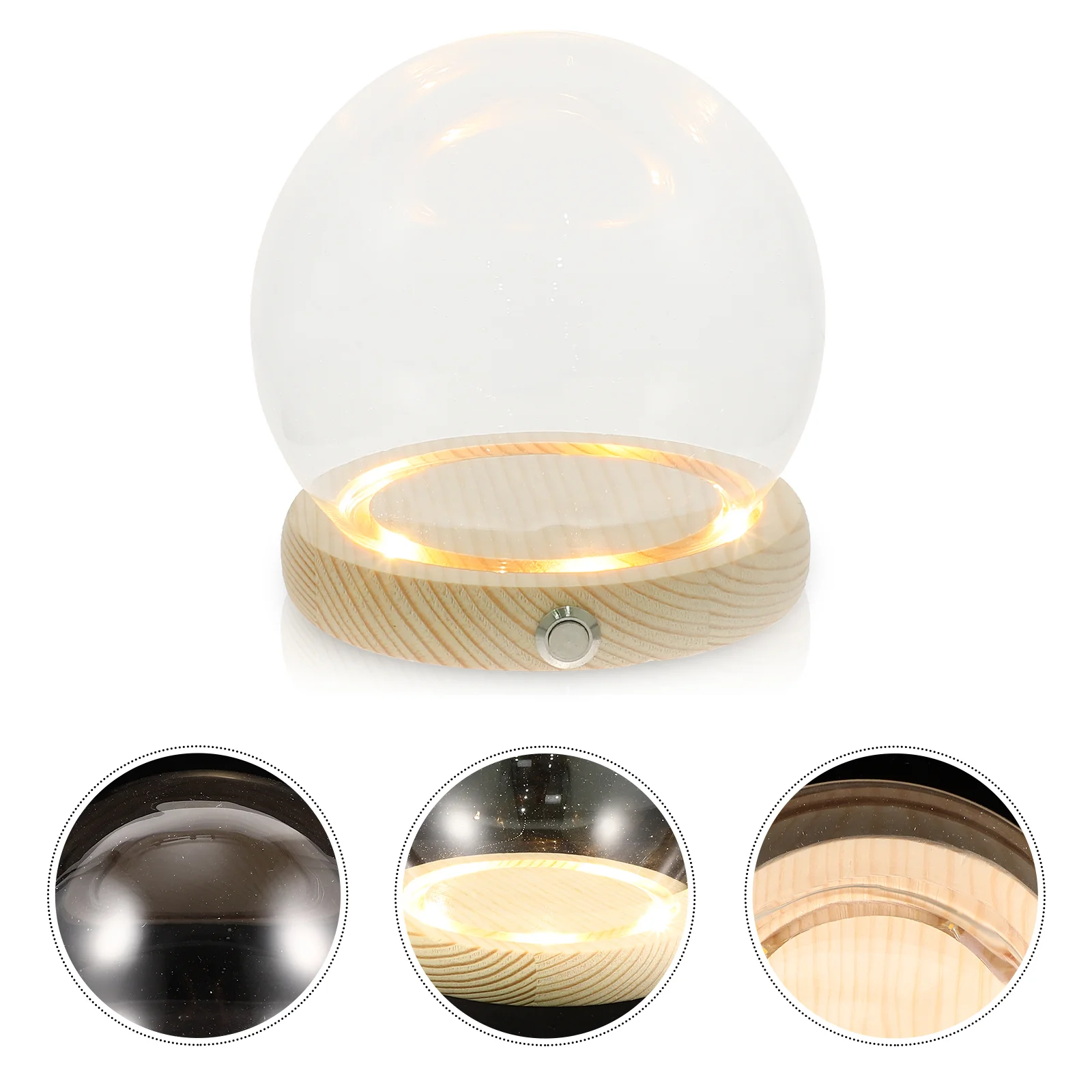 

Luminous Wooden Base Ornaments Eternal Flower Cover Desktop Glass Dome Preserved Cloche with Faux Plants Indoor