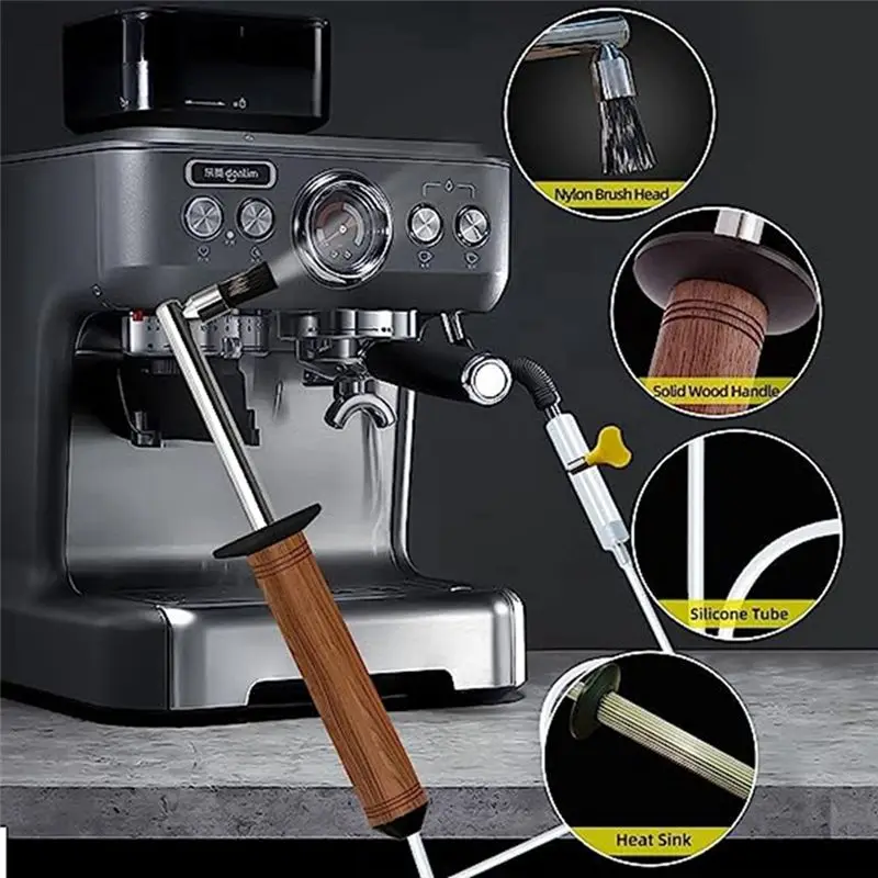 AFOURT-Kaffeemaschinen-Reinigungsbürste, Kaffeebürste, Hochdruckbürste, Verbrühungsschutzgriff, Kaffeerinigungs-Zubehör für Café und Bar – Detail 2