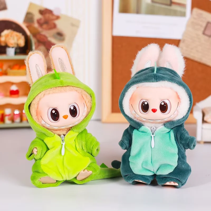 

13CM Plush Doll Clothes for Labubu Doll's Clothes 6-Piece Set Dinosaur Animal Suit with Hat Outfit Accessories Dolls Clothing