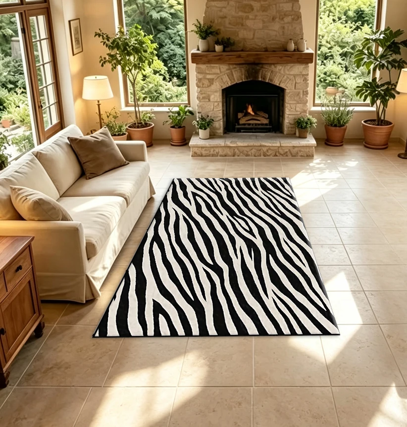 Abstract Line Art Geometric Carpet, Colorful Hand-Painted Style Non-Slip Floor Carpet, Suitable for Home Living Room Bedroom Decoration