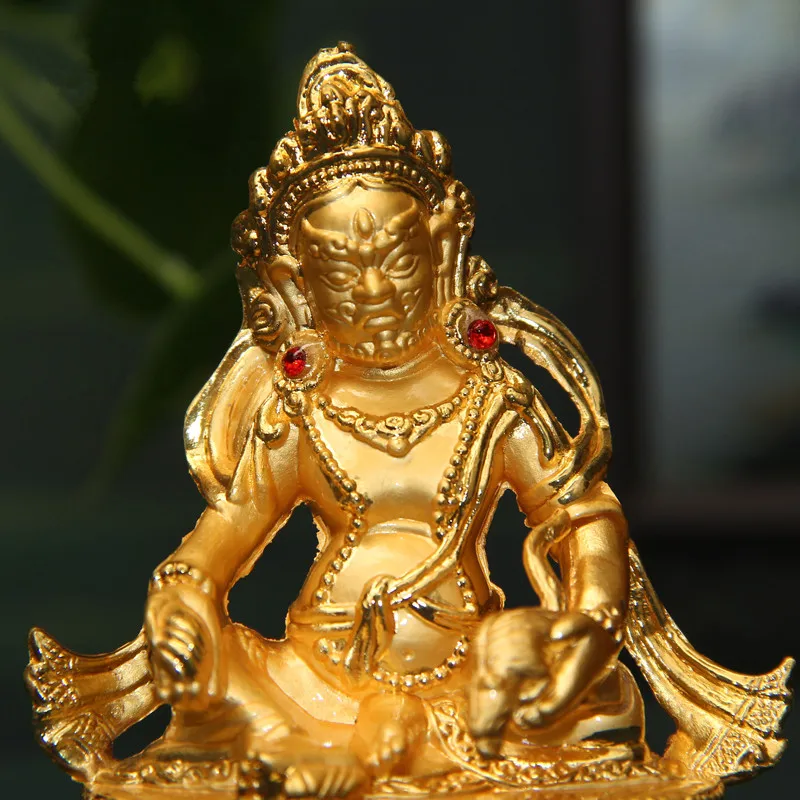 8cm Small Pocket Efficacious Alloy Copper Buddhist Gold Yellow Tsanbala/Jambhala Buddha Statue Home/ Office Putting Decoration