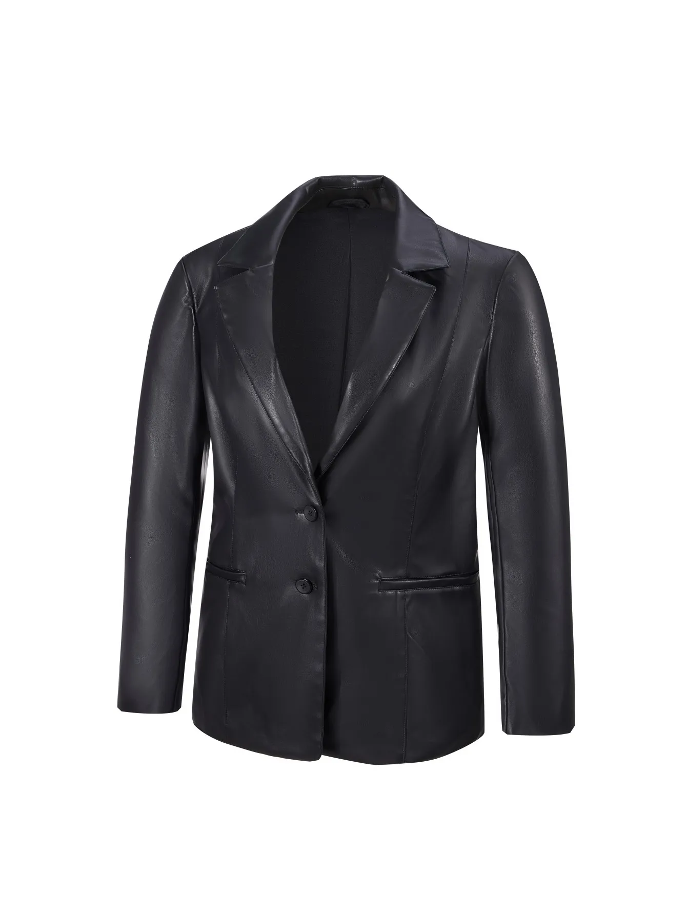 Veste en simili cuir PU pour femme, automne/hiver, avec revers, manteau polyvalent pour les déplacements quotidiens