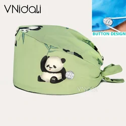 Panda baskılı cerrahi başlık Hemşirelik Çalışması Fırçalama Şapkaları Doktorlar için Tıbbi Cerrahi Şapkalar hemşire şapkaları düğmeli fırçalama başlığı