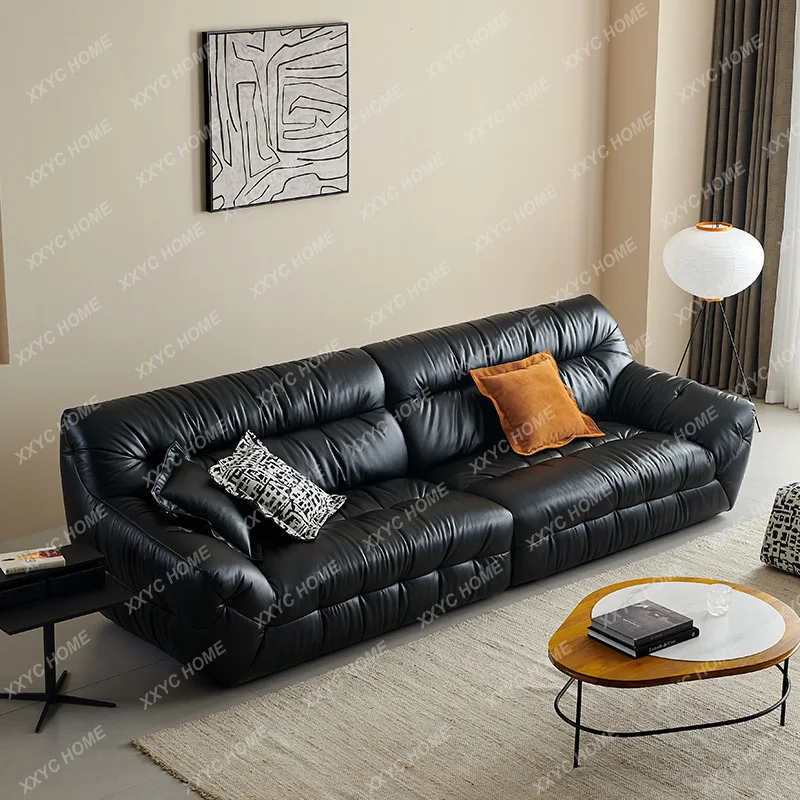 A Medieval Black Leather Sofa Home Living Room Modern Simple Leisure Sofa Para Casa E Decoração
