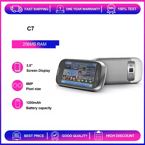 Refurbished Unlocked C7 C7-00 1200mAh 8MP 3.5 inches Loudspeaker Phone Bluetooth Good Condition