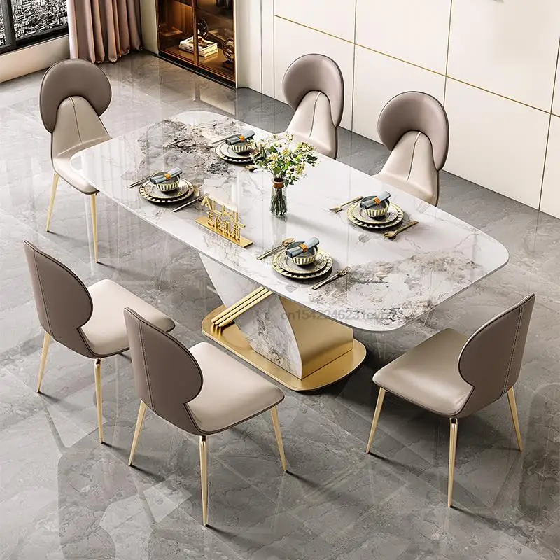 Light Luxury Slate Dining Table Modern Minimalist High-end Home Restaurant Italian Rectangular Marble Table Kitchen Furniture