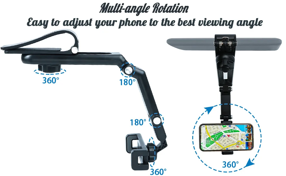 360° Rotating Sun Visor Phone Holder for Sun Visor Phone Holder for Car Multifunction with IPhone/Samsung/Android