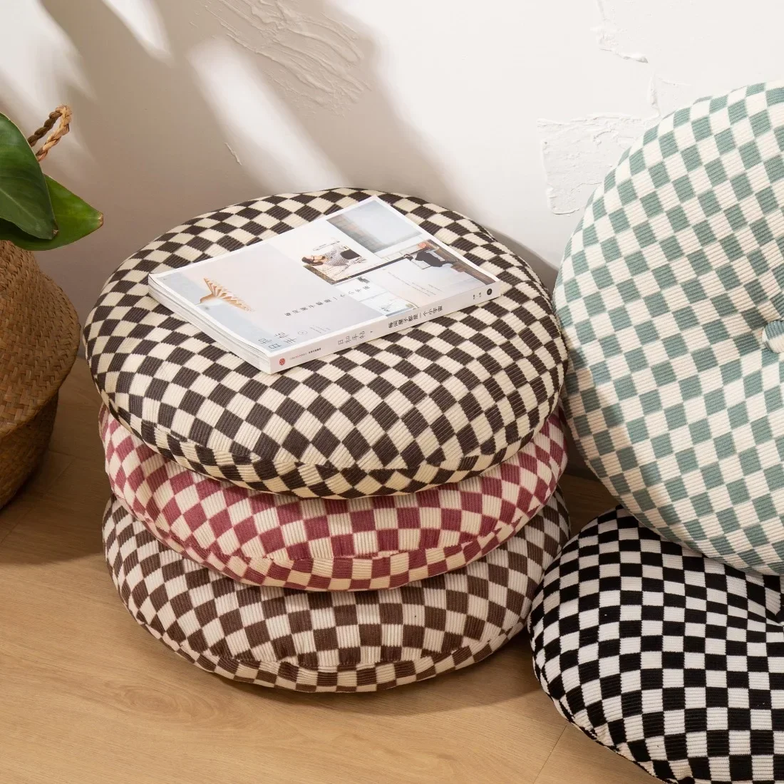 Japanese Style Tatami Cushion /Checkerboard Pattern Futon Seat Cushion Sofa Throw Pillow Floor Cushion Meditation Round Mat