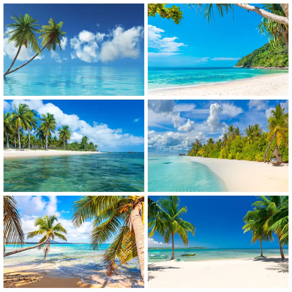 

Sunset Beach Waves Backgrounds For Photographs Summer Luau Palm Blue Sky Wedding Party Baby Birthday Backdrop Decor Photobooth