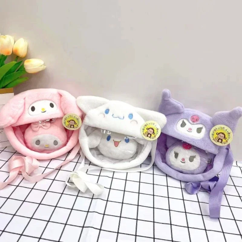 

MINISO Sanrio Kuromi Cinnamoroll Melody аниме Kawaii плюшевая Наклонная Сумка через плечо для студентов мультяшный милый маленький кошелек для монет подарки Новинка