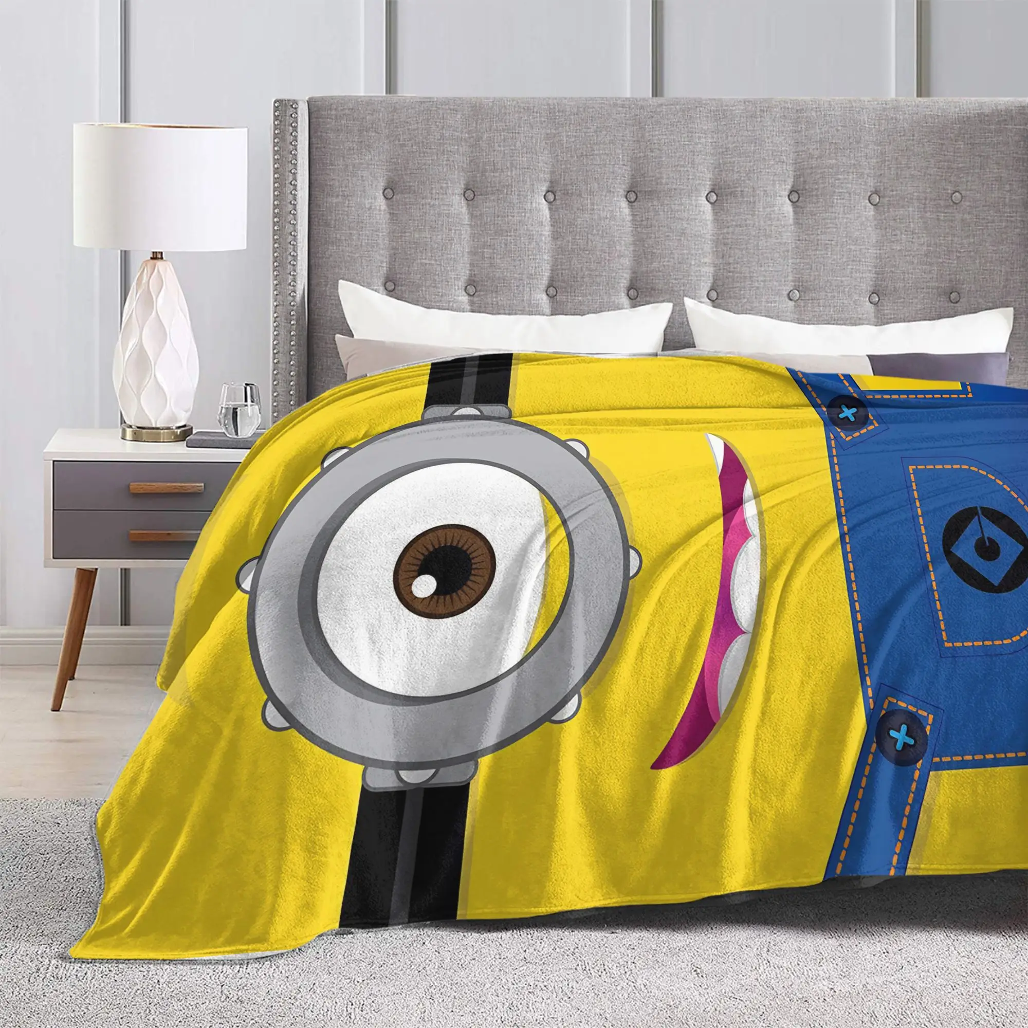 Cute Anime M-Miniones Blankets Velvet Printed   Multifunction Lightweight Thin Throw Blankets for Bed Car Quilt