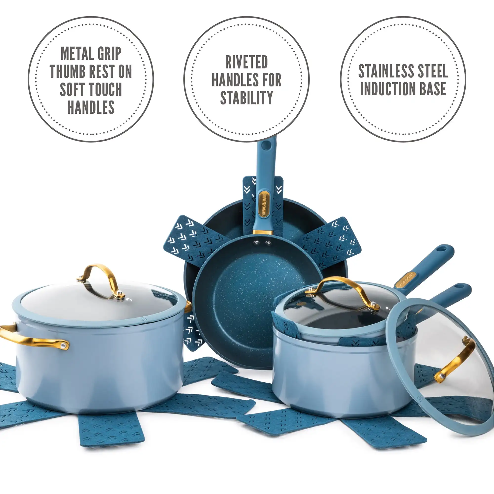 

Thyme & Table Nonstick 12-Piece Granite Cookware Set, Blue