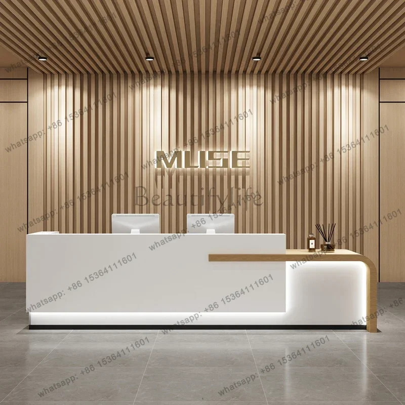 Factory Direct Sales Storage White Reception Desks Luxury Wood Decor Long Business Reception Desk Modern Weight Bancone Per Nego