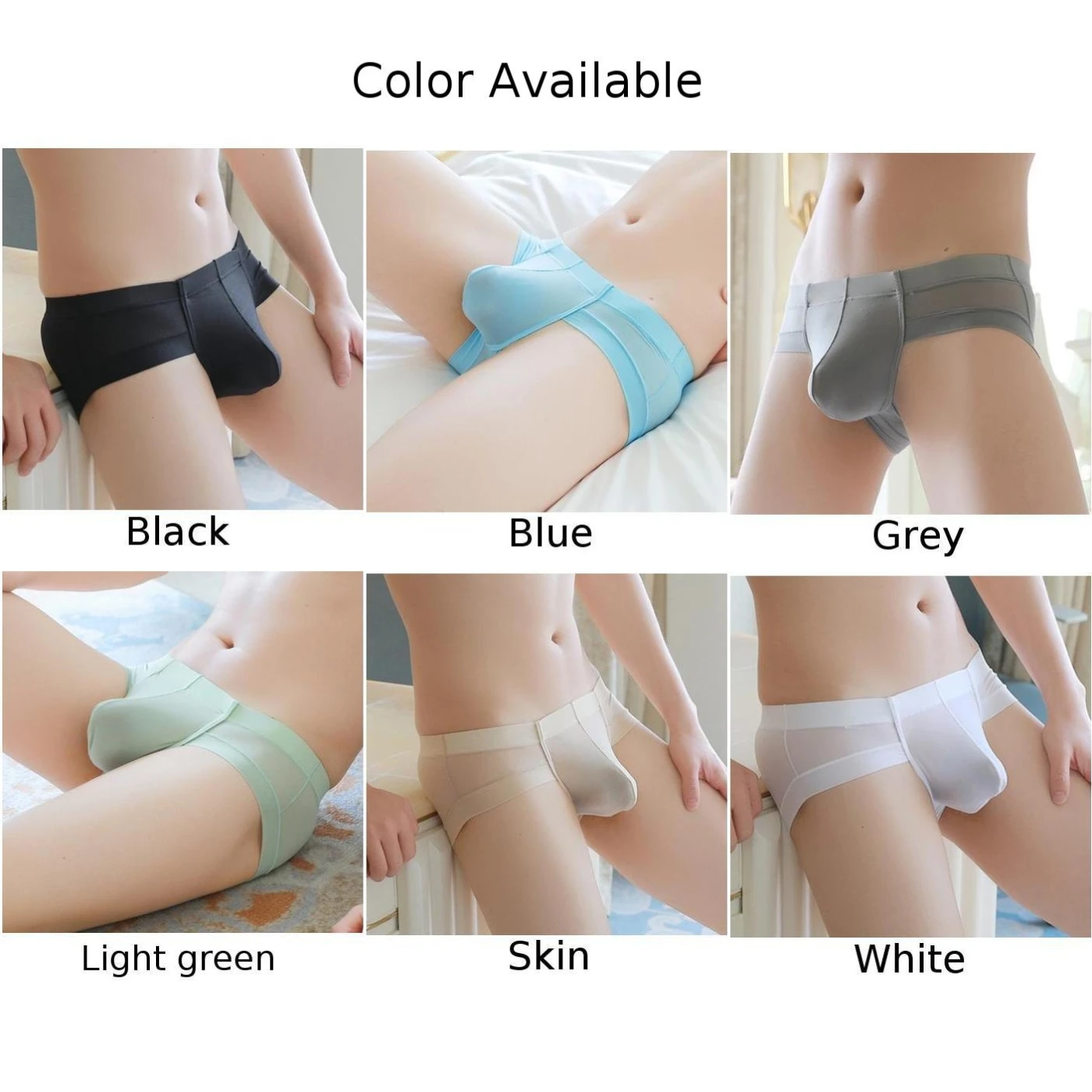 Men Ice Silk Briefs Sexy Big Pouch U Convex Underwear Ultra-thin Soft Lightweight Shorts Panties Breathable Comfy Underpants