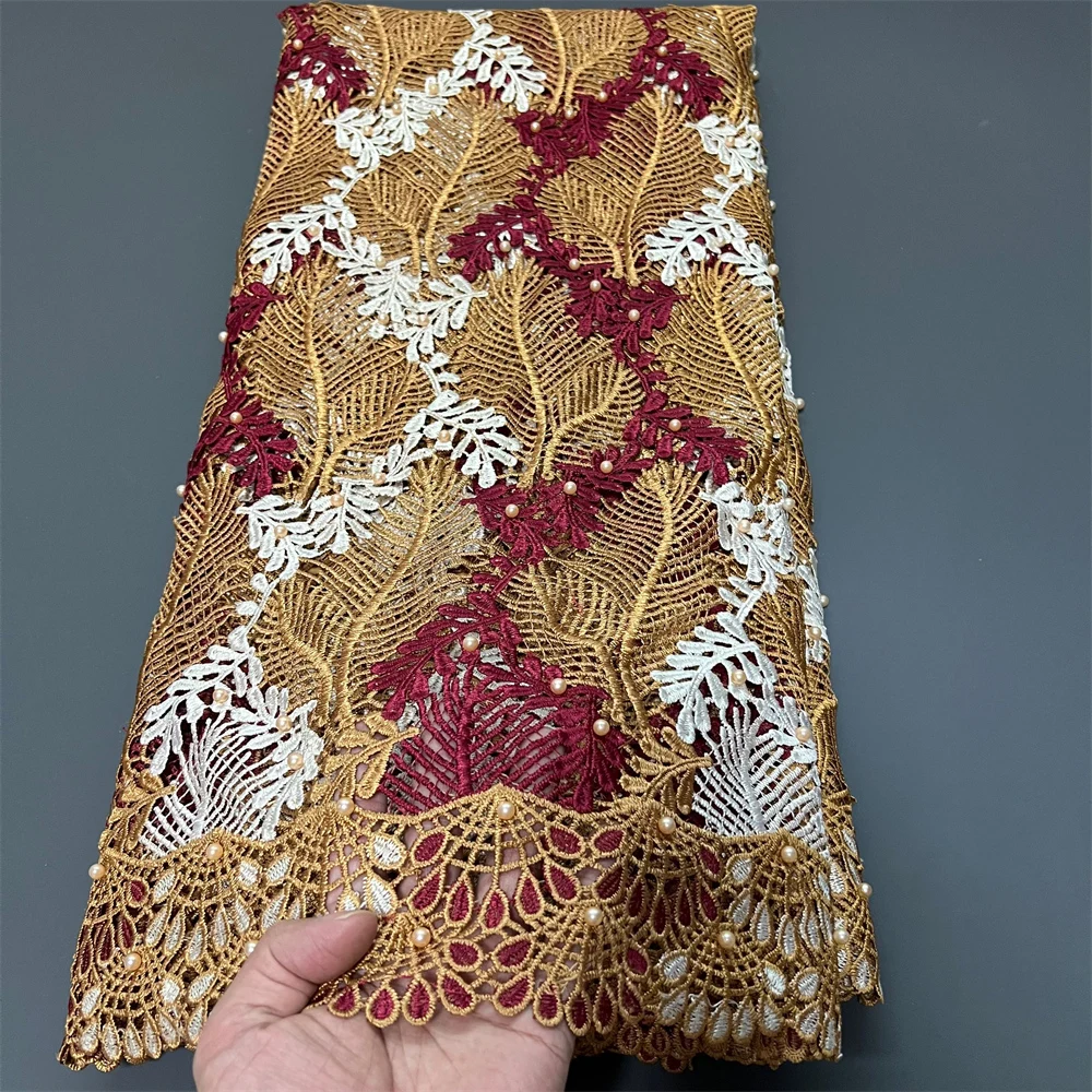 

2025 африканская нигерийская высококачественная сетчатая кружевная ткань с вышивкой, французский тюль с блестками для свадебных платьев, 5 ярдов ZJ047