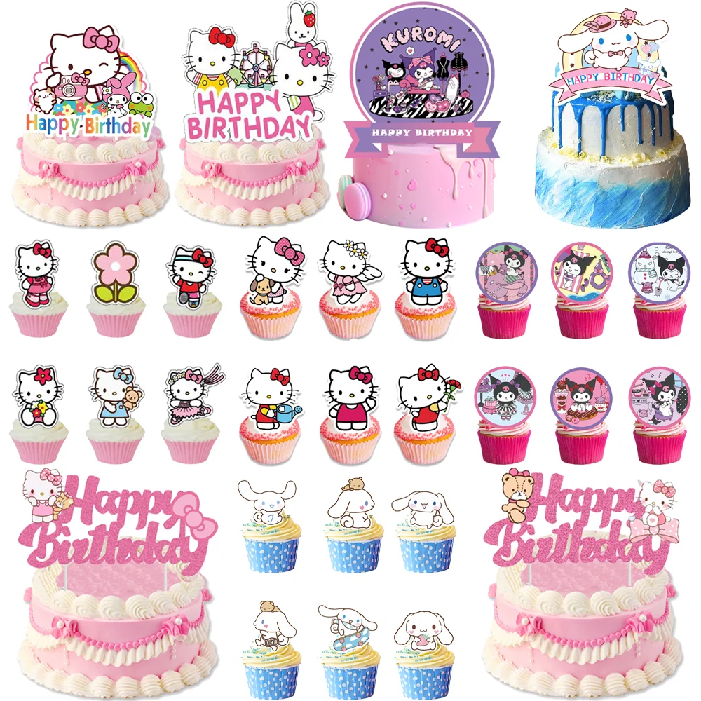 

Cute Hello Kitty Cake Toppers Kawali Kuromied Cake Flag Decor Baby Shower Girls Birthday Party Cinnamon Dog Cake Decorations