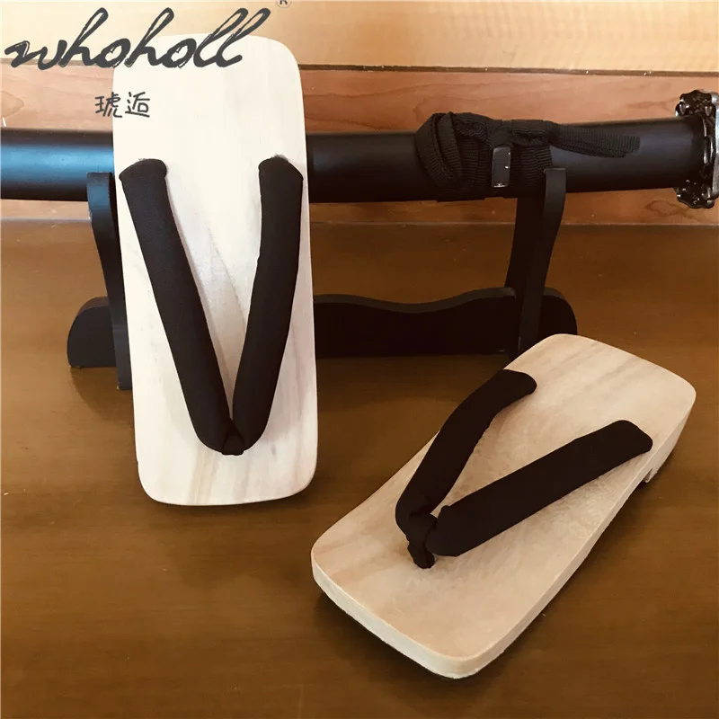 WHOHOLL Japanese Samurai Clogs Shoes Men Slippers Geta Flip-flops For Man Cosplay Shoes Summer Wooden Flat Slippers Unisex Shoes