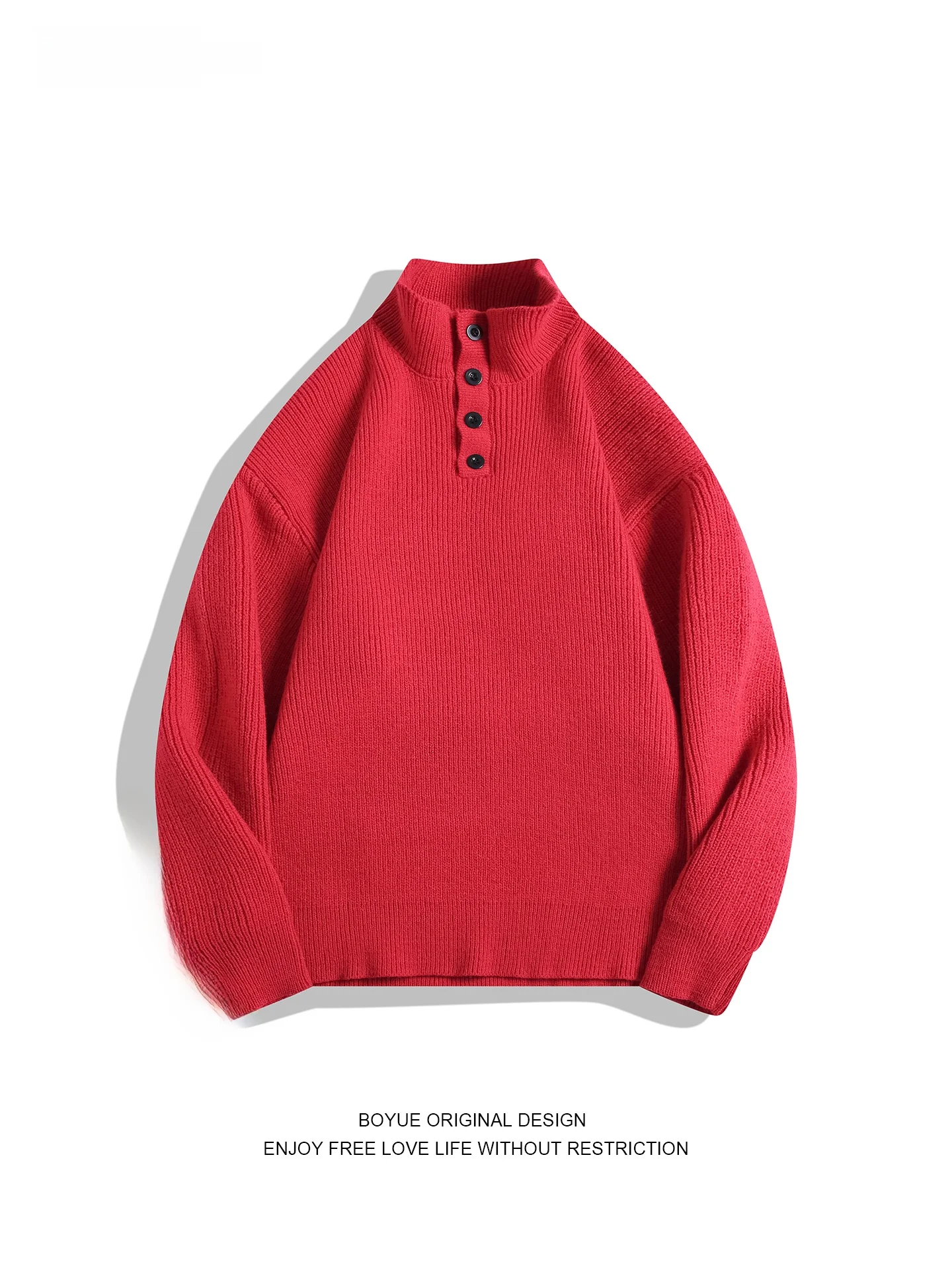 

BOYUE New Year Celebration Red High Collar Knitted Sweater Casual Men's Women's Inner Warm Personali Long Sve Top
