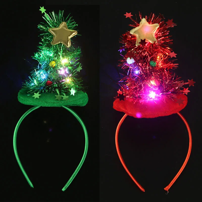 10pcs LED Light Up Red Green  Tree Headband Star Snowflake Hair Band Xmas  Decoration Wedding Festival