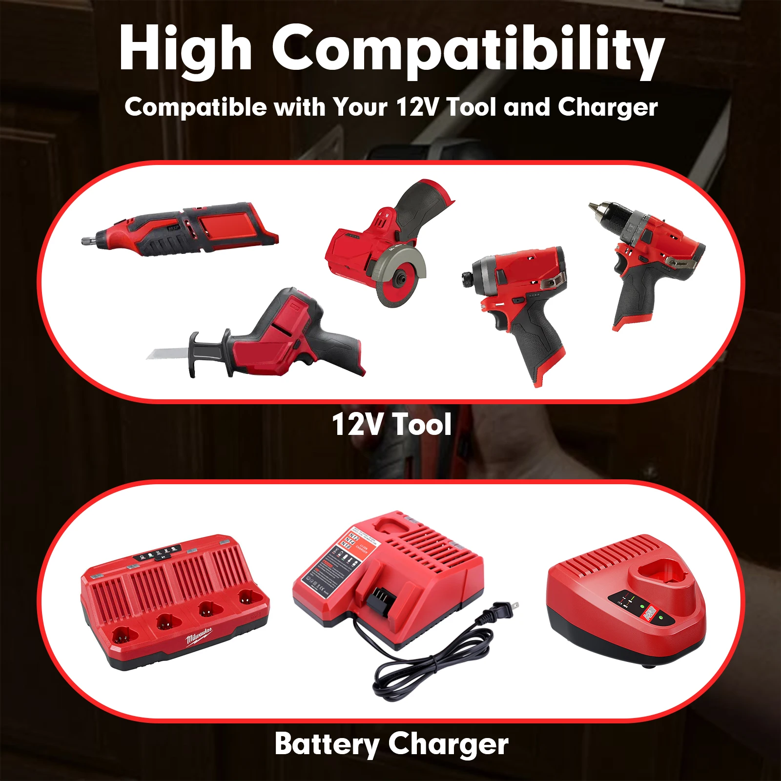 3.8Ah Battery For Milwaukee M12 Replacement Battery 3800mAh For 12V Cordless Tools 48-11-2402 48-11-2411 48-11-2401 MIL-12A-LI