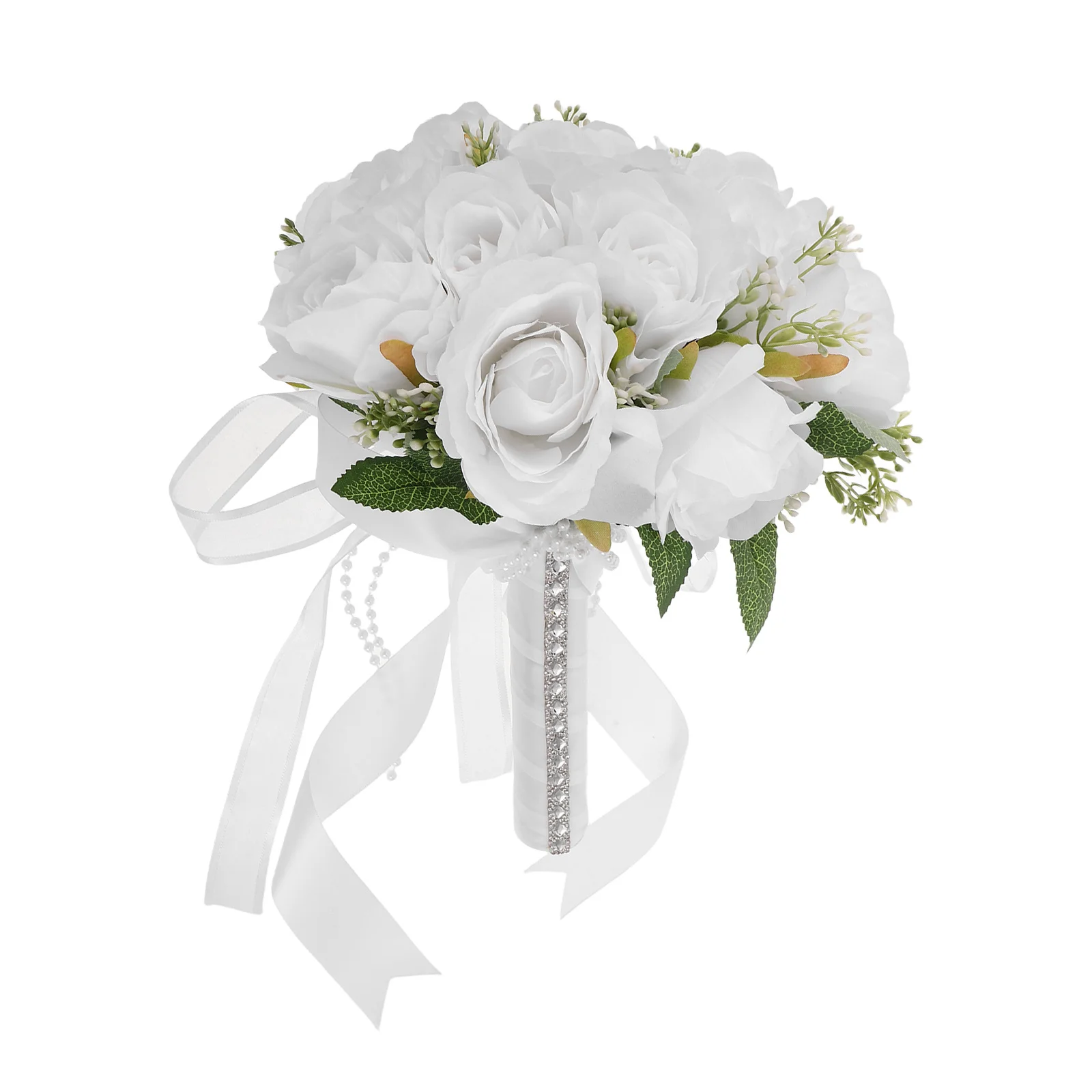 

Wedding Hand Bouquet Artificial Bridal Bouquet White Silk Roses For Bride Bridesmaid Party Favors Floral Arrangements Fake
