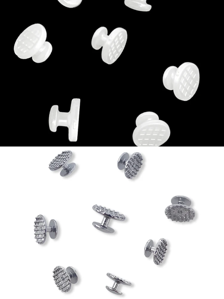 Boutons linguales orthodontiques dentaires, Base en maille métallique, monobloc Rect rond, bouton en céramique transparente, accessoires dentaires, 10 pièces/sac