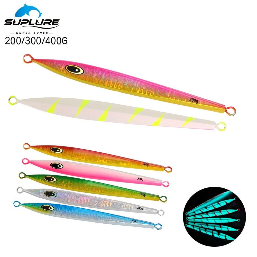 SUPERLURES Metal Jig 130g-400g Fast Sinking Luminous Laser Paper Coating Fall Jigs Fishing Lures Saltwater Deepsea Hard Bait