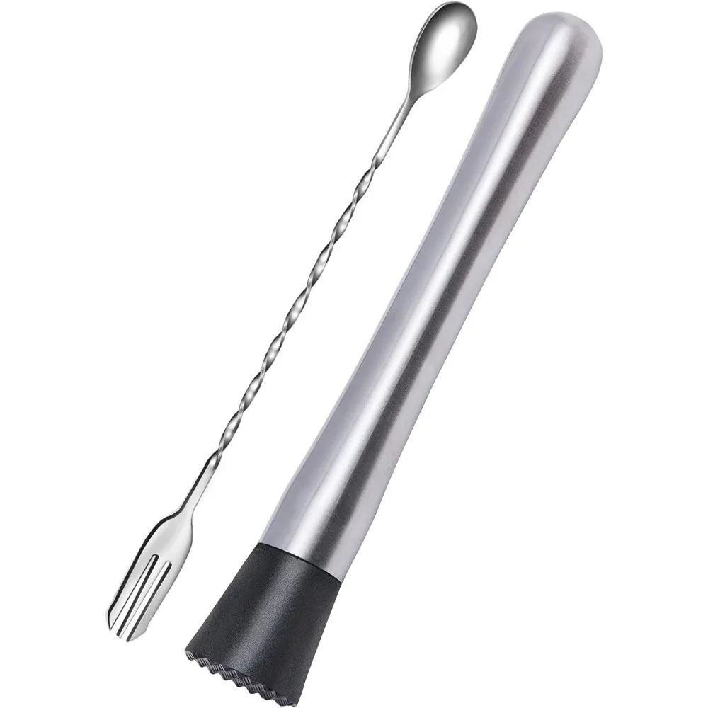 

10-Inch Stainless Steel Cocktail Muddler and Mixing Spoon Set, 2-Piece Home Bar Tools