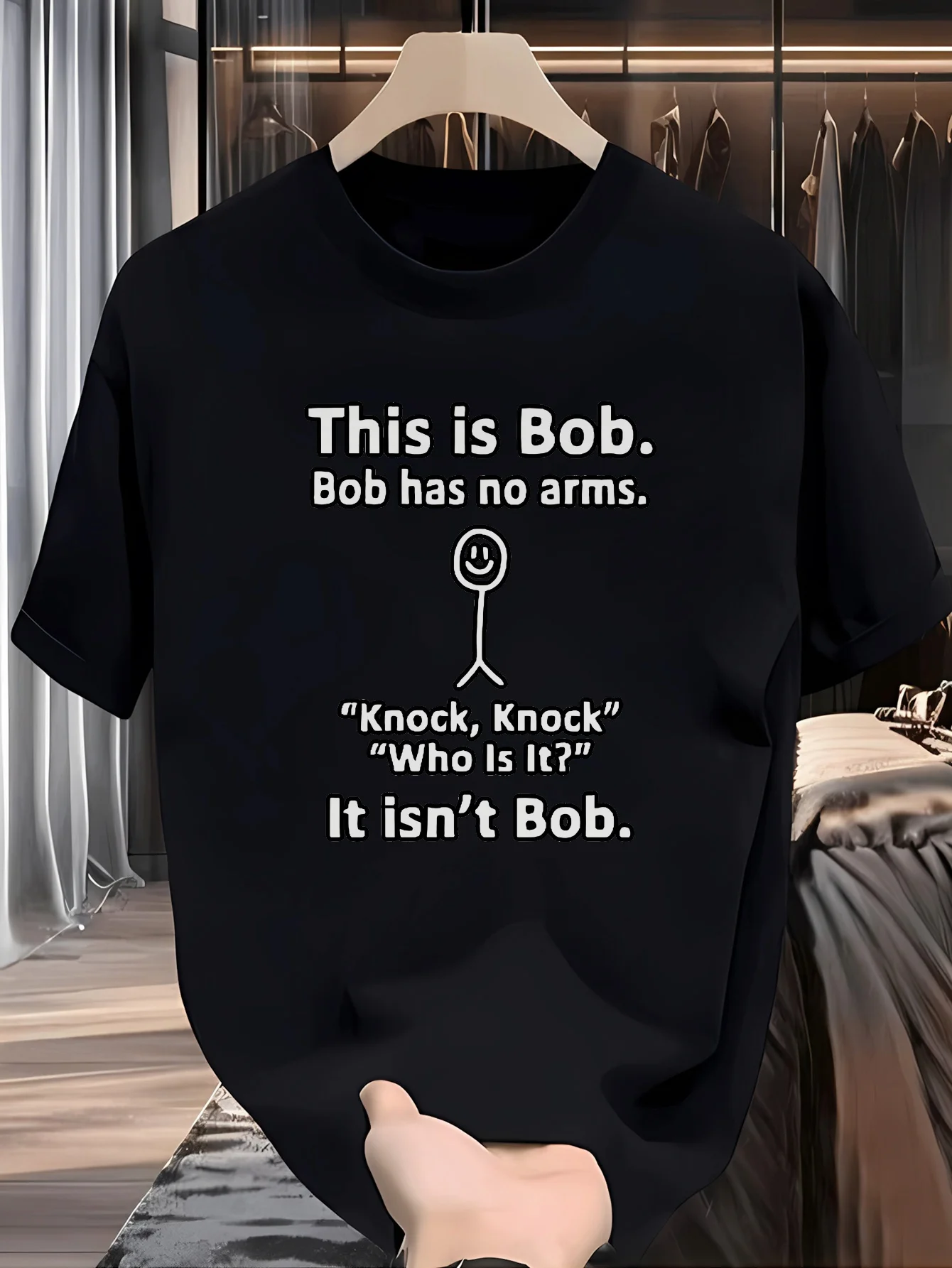 

Men's Funny This is Bob T-Shirt - Bob Haircut Knock Knock Joke, Soft Stretchy All-Season Casual Tee