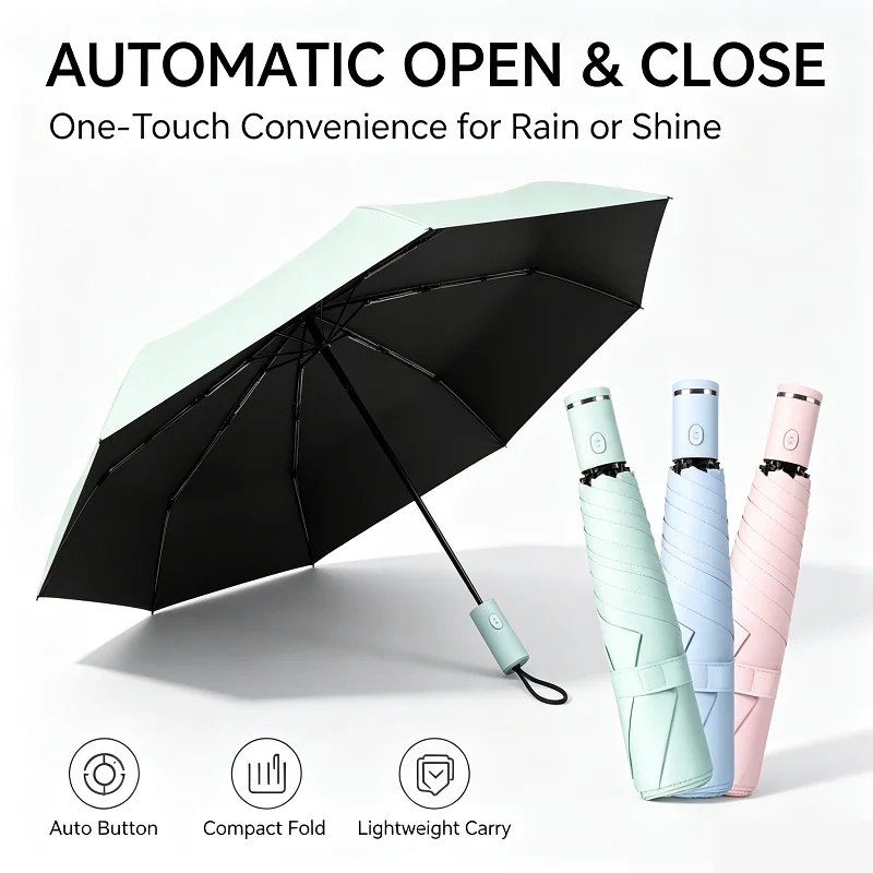 Automatic Ultra-Light Portable Sun Umbrella Sun Protection and Ultraviolet Rain Dual-Purpose 3-Fold 6-Bone Pencil Umbrella