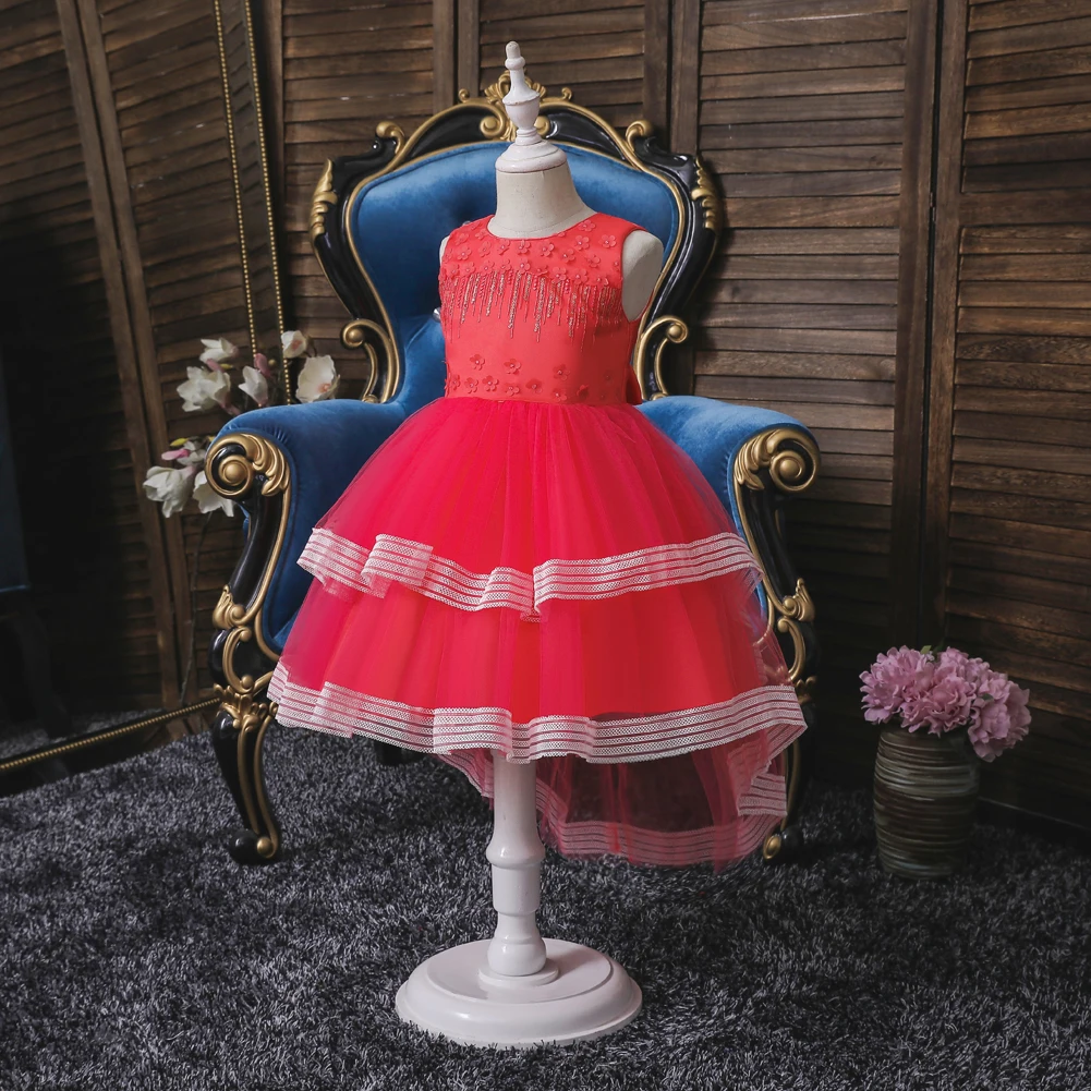 

Korean Style Rose Girls' Princess Dress Exquisite Floral Double Mesh Lace Flower Decoration Formal Children's Wear