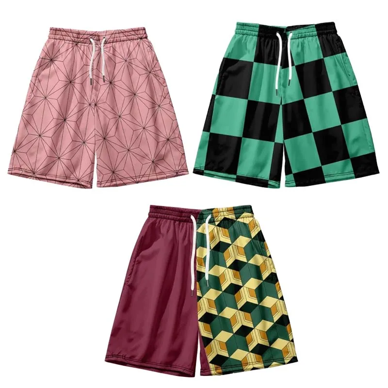 Anime Kamado Tanjirou Cosplay Shorts Tomioka Giyuu Kamado Nezuko 3D Print Beach Shorts Elastic Waist Outfits for Men view 3